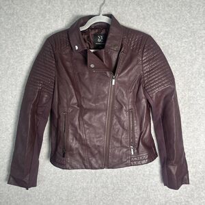 Edgy Women’s Purple Long Sleeve Faux Leather Motorcycle Jacket Sz M